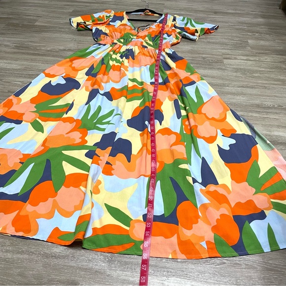 NWT Abel the Label Anthropologie Hilda Floral Maxi Dress Smocked Waist Size L - Picture 14 of 14
